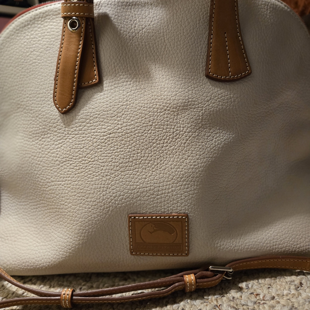 Dooney & Bourke Patterson Large Audrey Cream Leather Satchel with Tan Trim